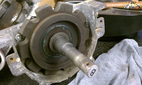 Rearward gear with original grease.  The "B" means back lift box.
