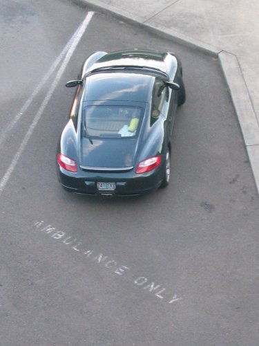 A good omen...a Porsche Cayman below us.  Or else the world's fastest ambulance!
