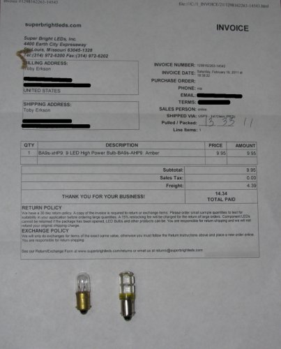 Comparison of the incandescent bulb (left) and the LED replacement (right). 
