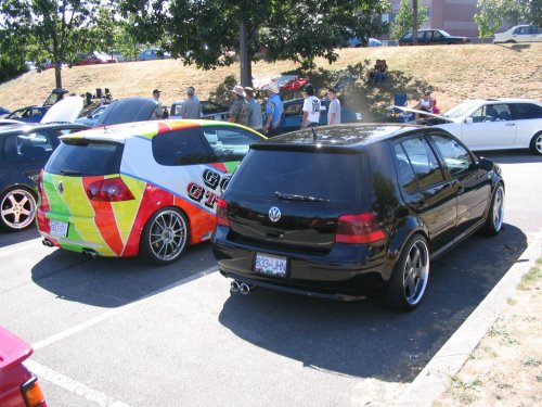 A very colorful dealership GTI.
