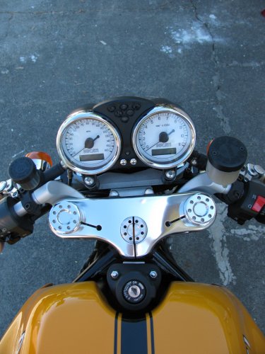 Rider's perspective.  Notice that you can see the front of the gauge cups.
