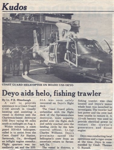 Puddle Pirate rescue!
Newspaper article about how our ship rescued a US Coast Guard helicopter that flew out too far.
