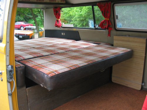 Rear seat folds out into a bed with room for two adults.
