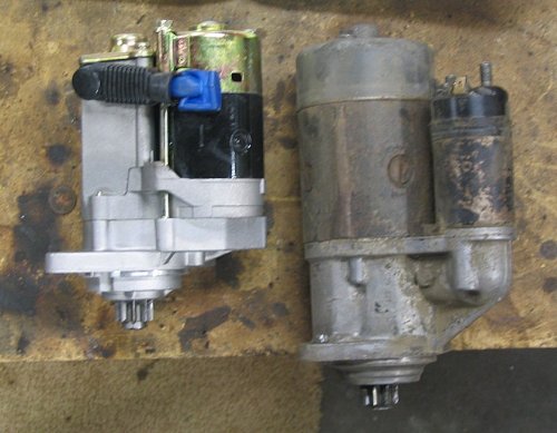 Comparison of the high-torque HPA starter on the left vs. the stock unit on the right.
