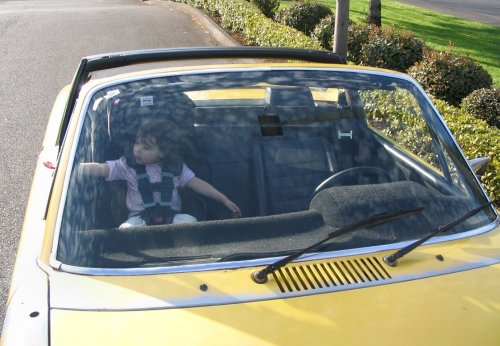 With the window down our lovely model can just reach past the window channel.
