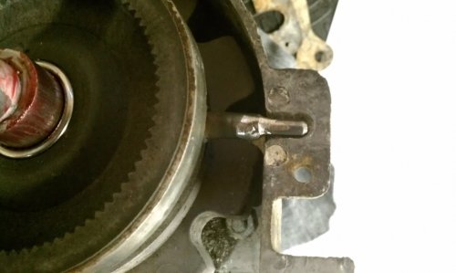 Repaired pin cut, ground further, and beveled.  Fits in the hole nicely!  Remember, the planetary ring will move side-to-side so make sure the pin isn't butted against the end of the hole.  Allow for the movement.
