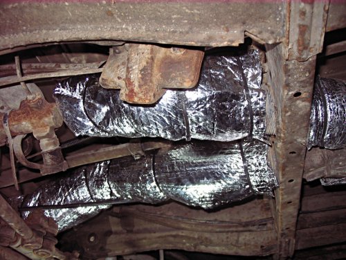 Same duct, just took the picture from the left side of the Bus.  Wrapping this duct is likely the most difficult of all the ducts so go slow and think.  I know the pictures aren't a huge help but they give an idea.  I'm sure there's more than one way to insulate this loop.
