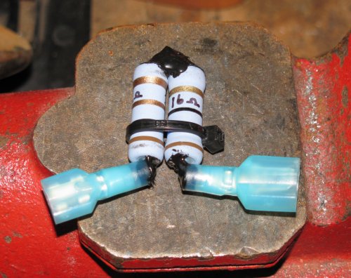 ...as can be seen here.  I again used Plasti Dip to cover/protect the exposed wire.  Use one female spade and one male spade connector.  The female will be connected to the fuel gauge and the male will be connected to the brown with black stripe wire that goes to the fuel gauge sending unit.
