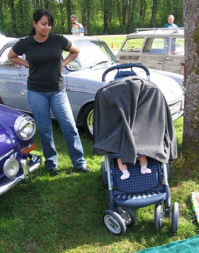 Mommy taking a break from crying baby.
