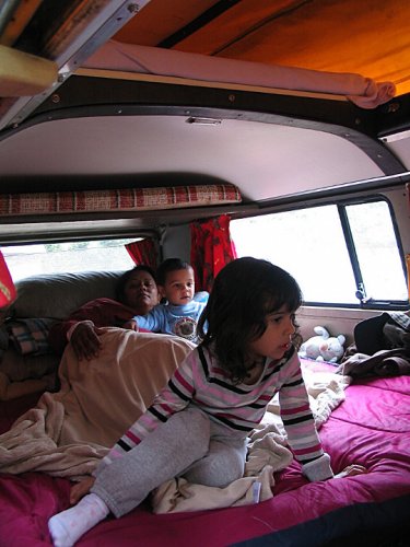 Chillin' in da Bus.  Relaxing with mom while watching a DVD.
