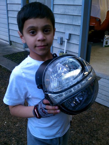 Side view, half and half
Lower half with lightest tint applied, LED and top have no film on them.
