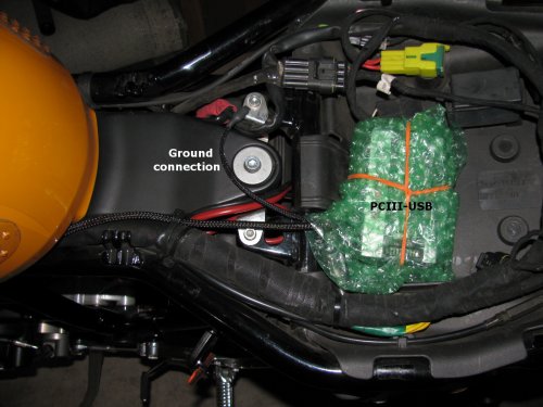 The PCIII protected inside some bubble-wrap and under the seat.
