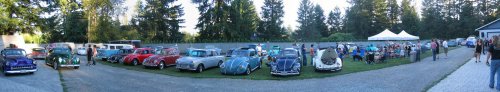 Saturday's BBQ at Shane and Amanda's home.  Because this is a panoramic view, the gravel driveway looks curved but it is actualy straight (look at the fence in the background).
