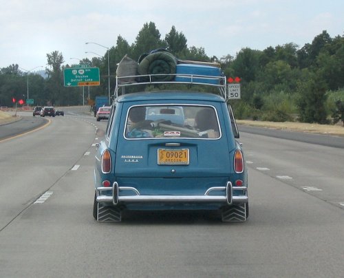Ken and Susan driving Martin's Squareback and fully loaded with camping gear.

