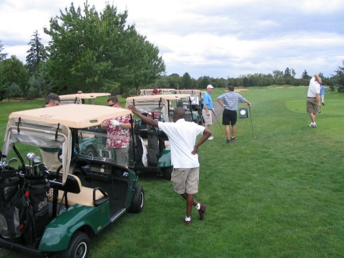 Everyone rounded up for nine holes.
