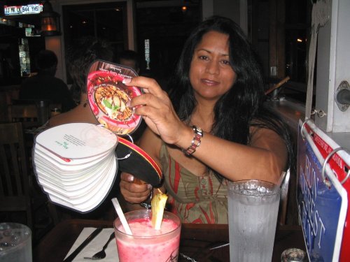 Eatin' at Bubba Gumps.  Their Cajun Shrimp appetizer was our favorite for several nights in a row!
