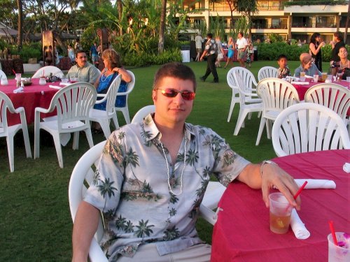 Me relaxing at the Ka'anapali Sheraton Sunset Lu'au.  Good entertainment, dancing, and the pig was FANTASTIC!!  I've never had such flavorful pig before.
