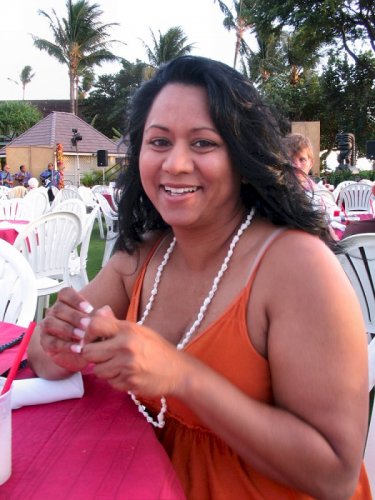 Antonette excited for the evening and in the island spirit.
