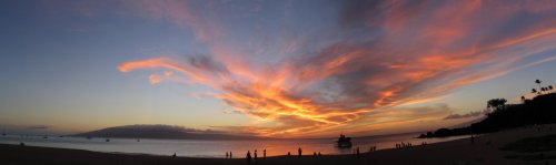 Stitched panoramic view of the luau sunset
