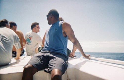 Me and some of the guys on the bow of the boat after checking out a cliff face that was over 2000' tall.
