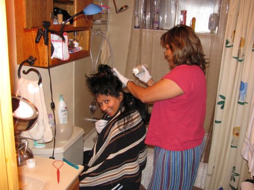 Mimi getting the grays out!  The day before we left the mainland.
