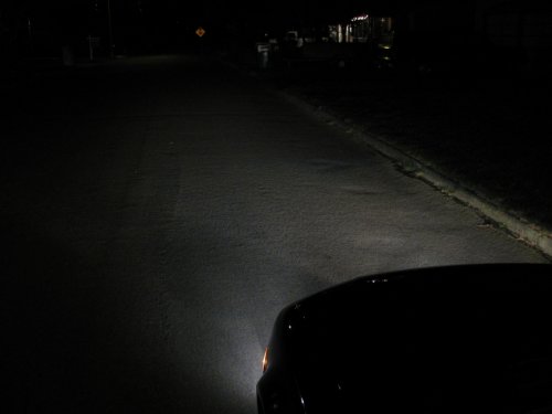 Before - Low beams and fogs, standing next to the B-pillar and looking forward.
