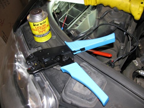 The install
Liquid electrical tape used to fill in and insulate crimps.  High-quality ratcheting crimpers make the difference!
