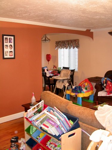 South east corner of living room looking into new dining area.
