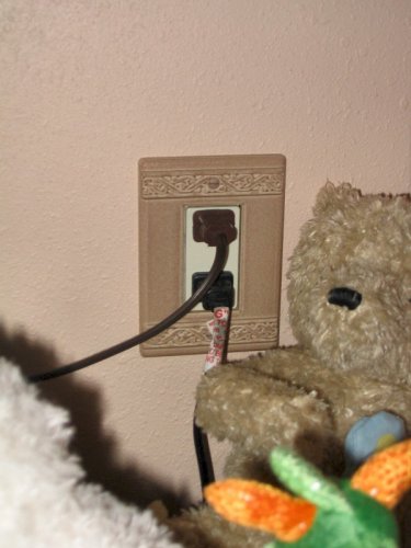 All wall plates were replaced with themed, ceramic units.  Living room.
