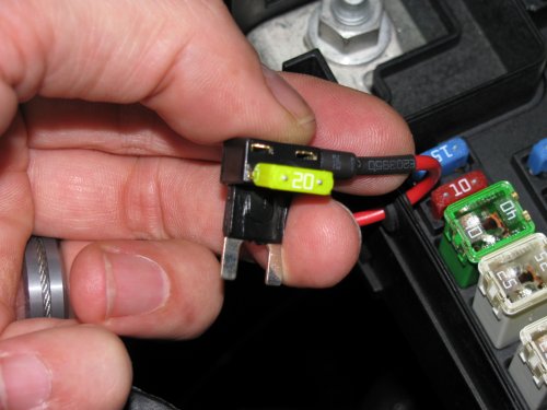 Stock 20A fuse removed and put in its new home.
