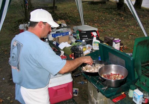 Adam "Z CHEF" whipping up dinner for us.  A long, hot car show day gets one hungry!
