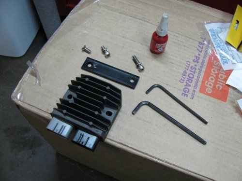 The MOSFET R/R, painted bracket, and stainless-steel fasteners.  Blue Loc-tite is necessary on all three fasteners.  The counter-sink bolt uses a 4mm Allen while the two cap bolts use a 5mm Allen wrench.
