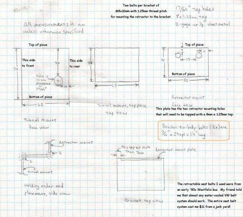 This has everything needed for anyone wanting to do this provided they have experience welding, cutting and tapping metal. I've tried to be exact but I would highly recommend that the brackets be made with the particular car present to allow for test fittings.
