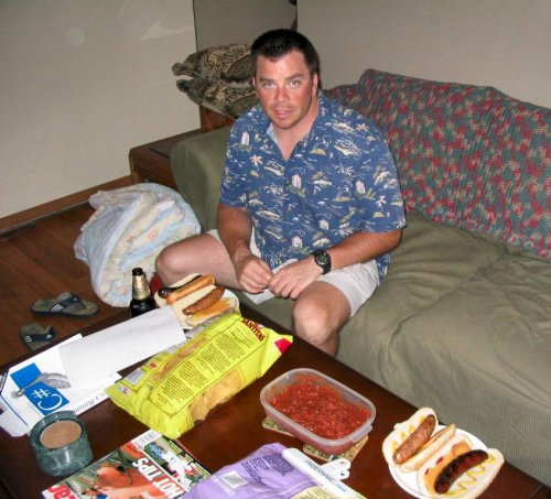 Scott and I starting the evening with braughts and Scooter's salsa.
