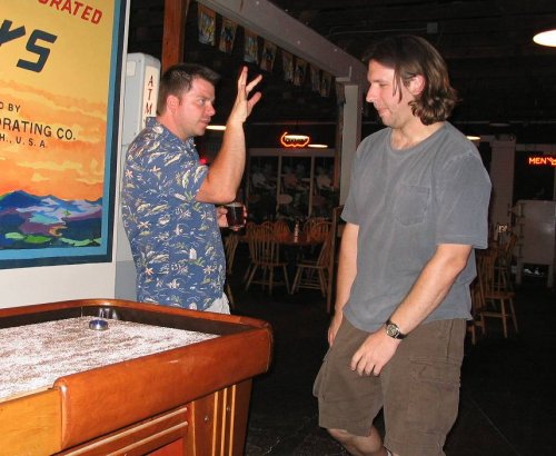 Scott attempting to use his Jedi powers on Steve.
