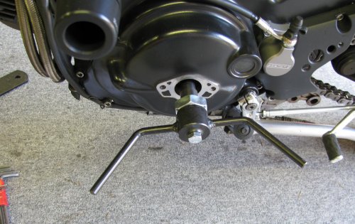 The turning tool screws in snugly and easily lets you rotate then engine to get the pulleys to TDC (Top Dead Center).
