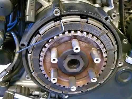 I placed a friction plate back in to measure the gap.  I had to use an Allen wrench:  2.5mm.  Not good.  Max gap is supposed to be no more than 0.6mm!

