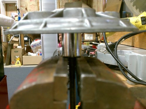 How it looks using a vice.  The push rod is free to move as the socket is resting on the vice clamps.
