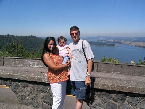 Antonette (pregnant), Bella and I.  I'm not one-legged, my right leg is behind my left!
