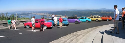 Stitched panoramic view of the cruisers, facing downstream (west).

