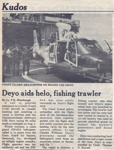 Puddle Pirate rescue!
Newspaper article about how our ship rescued a US Coast Guard helicopter that flew out too far.
